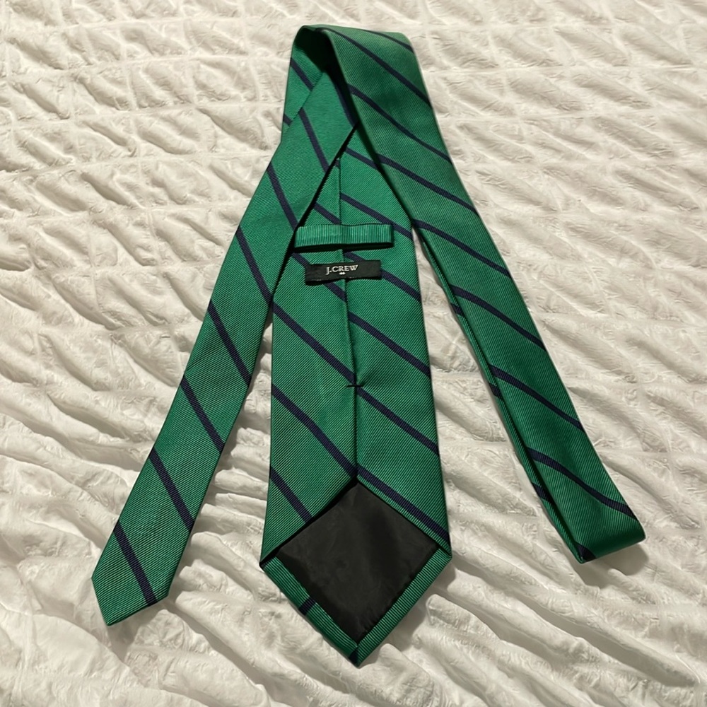 Green and blue striped j crew tie